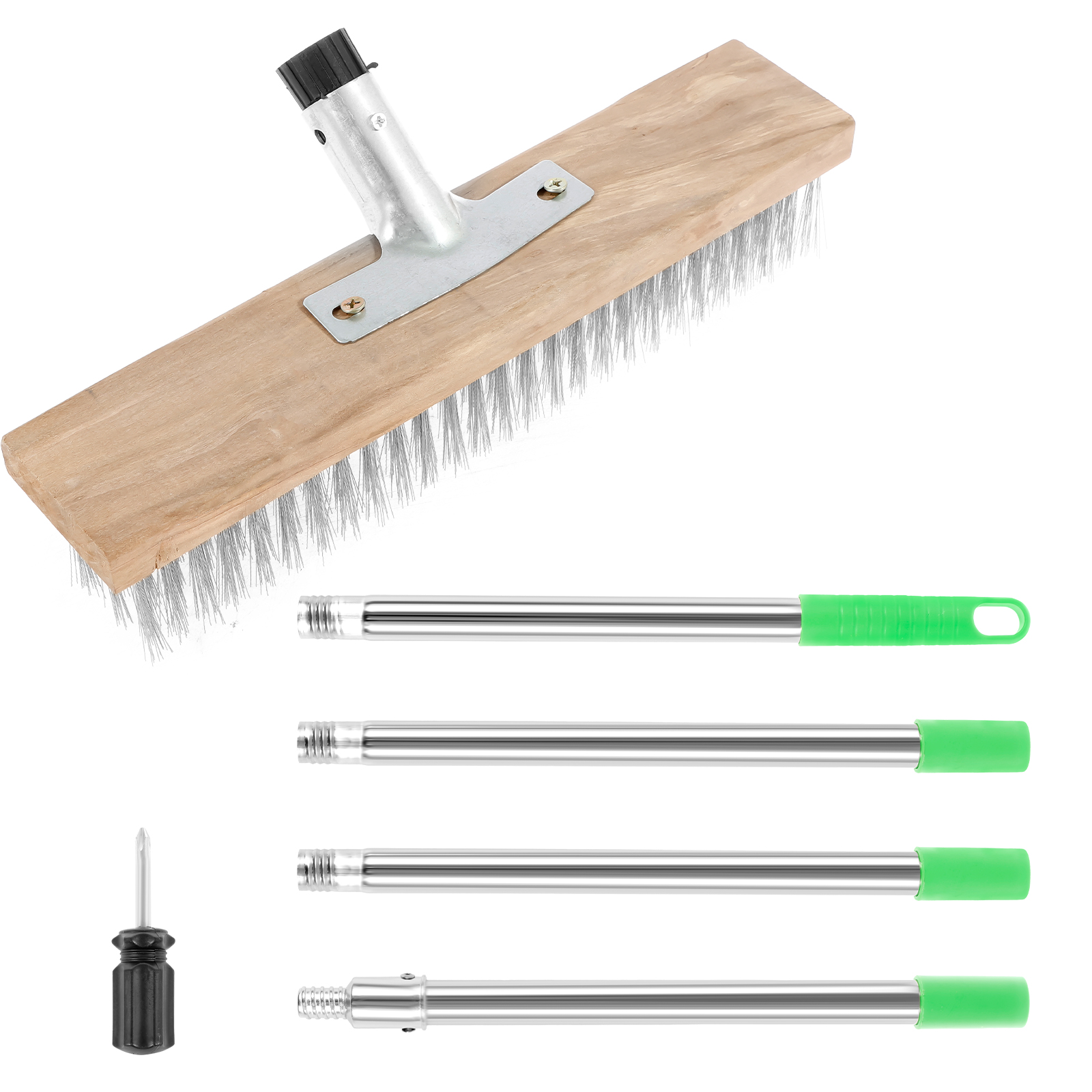 AEVXKHI Deck Wire Scrubber Brush, Stainless Steel Wire Broom, Efficient Deck Brush, Metal Bristle Concrete Brush, Adjustable Handle Concrete Scrubber for Patio Garage Gardens